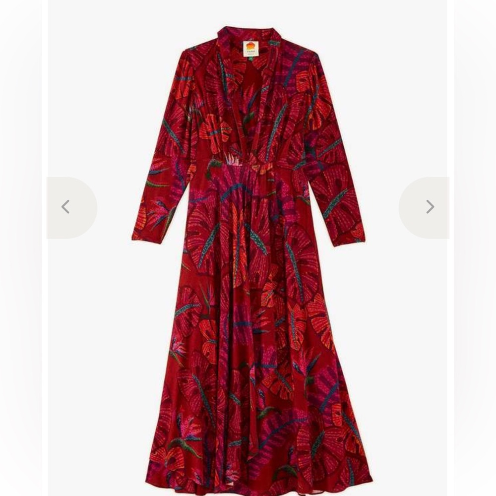 Farm Rio Red Delicate Leaves Maxi Dress Size Medium